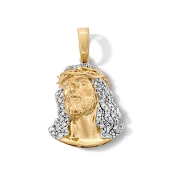 14K Gold Plated 1/20 CT. T.W. Lab-Grown Diamond Face of Jesus Necklace Charm