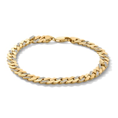 14K Gold Plated 1/10 CT. T.W. Lab-Grown Diamond Pavé Curb Chain Bracelet - 8"
