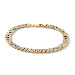 14K Gold Plated 1/10 CT. T.W. Lab-Grown Diamond Pavé Angular Curb Chain Bracelet - 8"