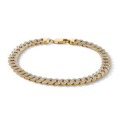 14K Gold Plated 1/10 CT. T.W. Lab-Grown Diamond Angular Curb Chain Bracelet - 8"