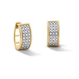 14K Gold Plated 1/20 CT. T.W. Lab-Grown Diamond Three Row Huggie Hoops