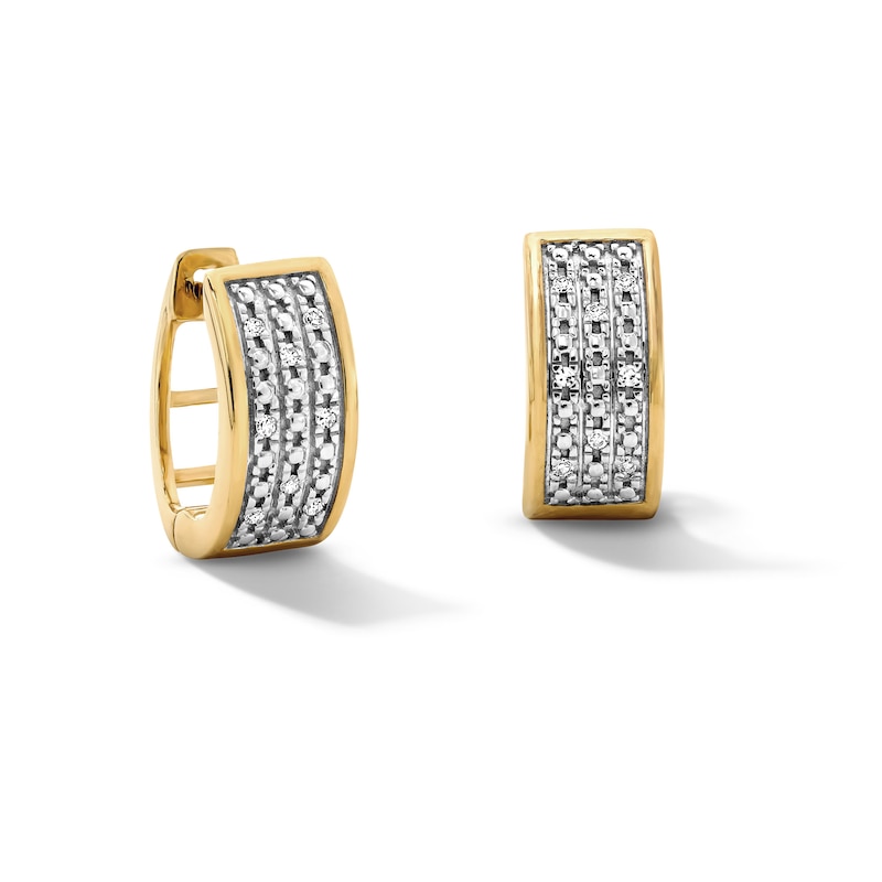 14K Gold Plated 1/20 CT. T.W. Lab-Grown Diamond Three Row Huggie Hoops