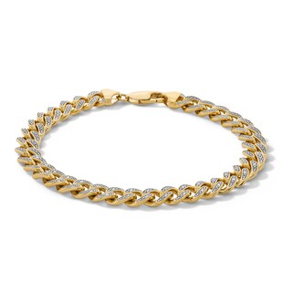 14K Gold Plated 1/10 CT. T.W. Lab-Grown Diamond Pavé Curb Chain Bracelet - 8"