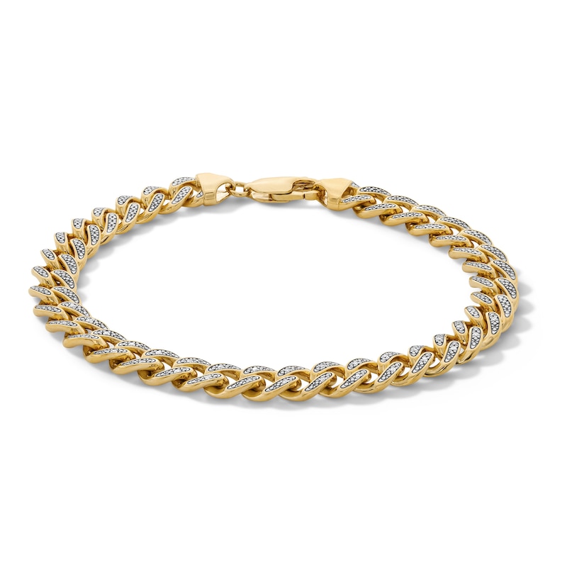 14K Gold Plated 1/10 CT. T.W. Lab-Grown Diamond Pavé Curb Chain Bracelet - 8"