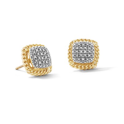 14K Gold Plated 1/20 CT. T.W. Lab-Grown Diamond Raised Chain Frame Studs