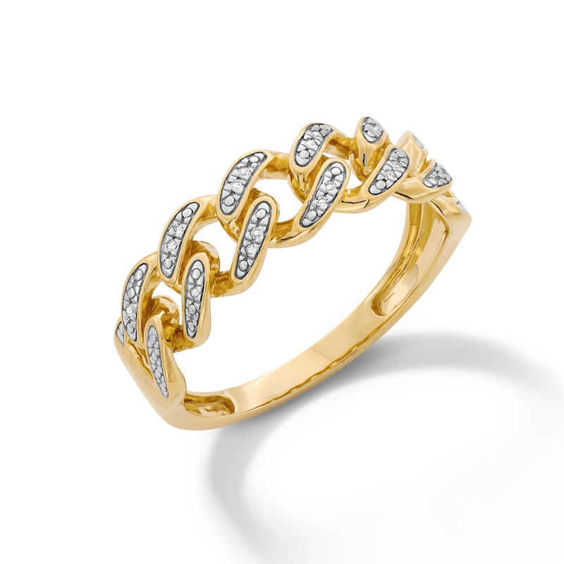 Main Image 1 of 14K Gold Plated 1/20 CT. T.W. Lab-Grown Diamond Pavé Cuban Curb Link Ring - Size 10.5