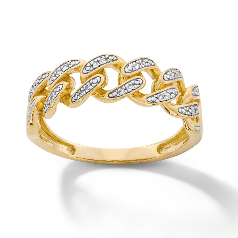 Main Image 2 of 14K Gold Plated 1/20 CT. T.W. Lab-Grown Diamond Pavé Cuban Curb Link Ring - Size 10.5