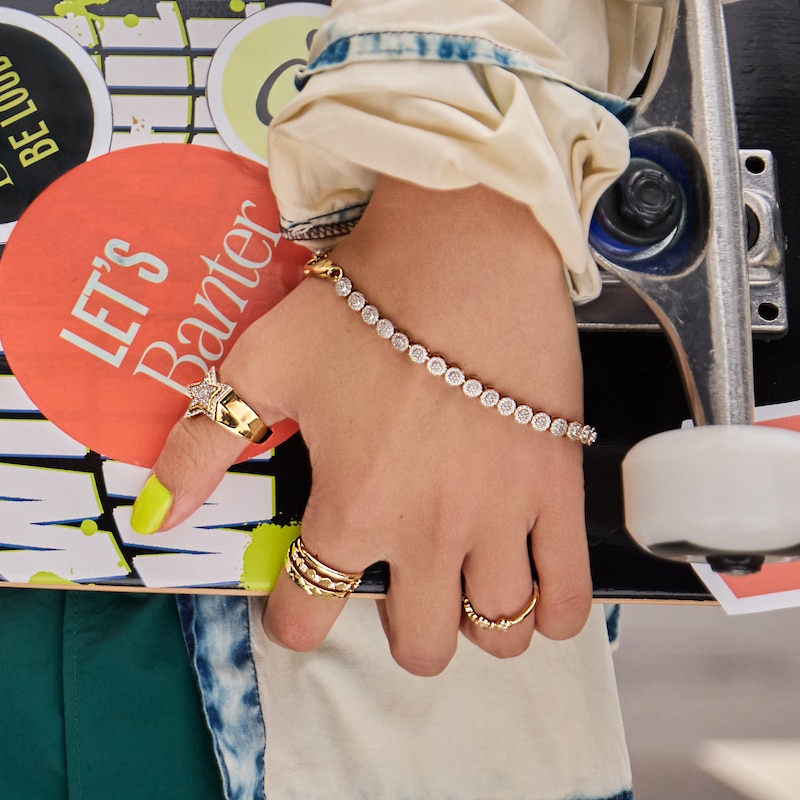 Main Image 2 of 14K Gold Plated 1/10 CT. T.W. Lab-Grown Diamond Pavé Link Bracelet - 8"