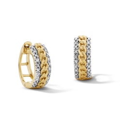 14K Gold Plated 1/20 CT. T.W. Lab-Grown Diamond Frame Curb Chain Huggie Hoops
