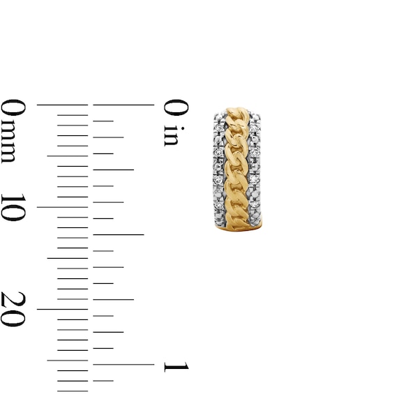 14K Gold Plated 1/20 CT. T.W. Lab-Grown Diamond Frame Curb Chain Huggie Hoops