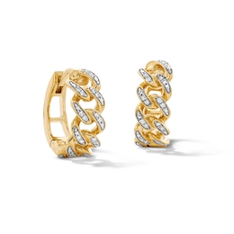 14K Gold Plated 1/10 CT. T.W. Lab-Grown Diamond Curb Chain Huggie Hoops
