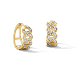 14K Gold Plated 1/10 CT. T.W. Lab-Grown Diamond Angular Curb Chain Huggie Hoops