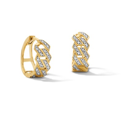 14K Gold Plated 1/10 CT. T.W. Lab-Grown Diamond Angular Curb Chain Huggie Hoops