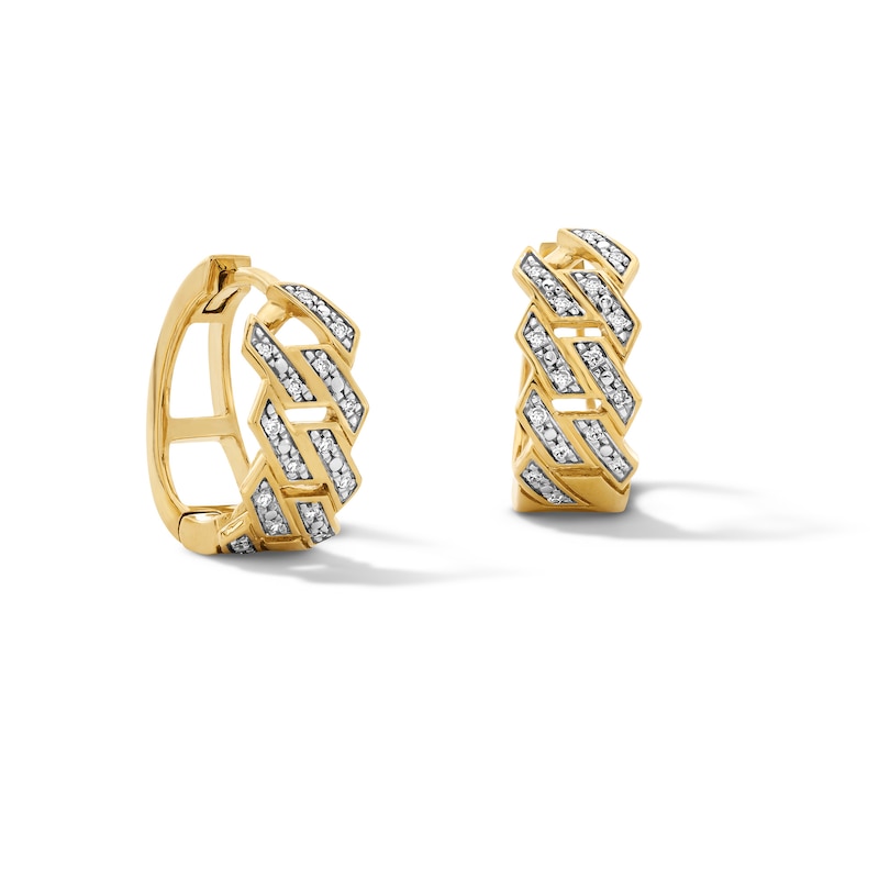14K Gold Plated 1/10 CT. T.W. Lab-Grown Diamond Angular Curb Chain Huggie Hoops