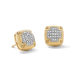 14K Gold Plated 1/20 CT. T.W. Lab-Grown Diamond Cushion Textured Frame Studs