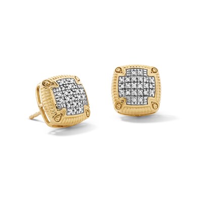 14K Gold Plated 1/20 CT. T.W. Lab-Grown Diamond Cushion Textured Frame Studs