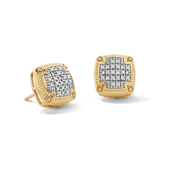 14K Gold Plated 1/20 CT. T.W. Lab-Grown Diamond Cushion Textured Frame Studs
