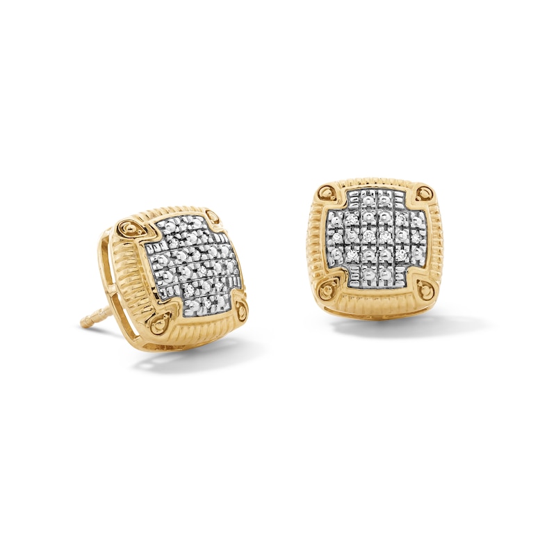 Main Image 1 of 14K Gold Plated 1/20 CT. T.W. Lab-Grown Diamond Cushion Textured Frame Studs