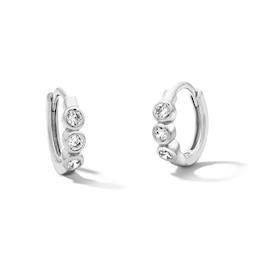 Solid Sterling Silver CZ Trio Huggie Hoops