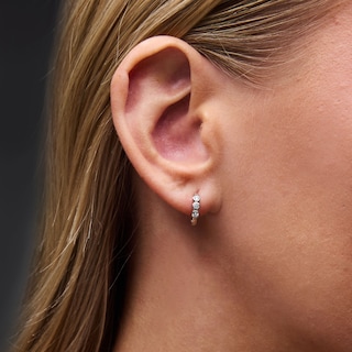 Solid Sterling Silver CZ Round Bezel Huggie Hoops