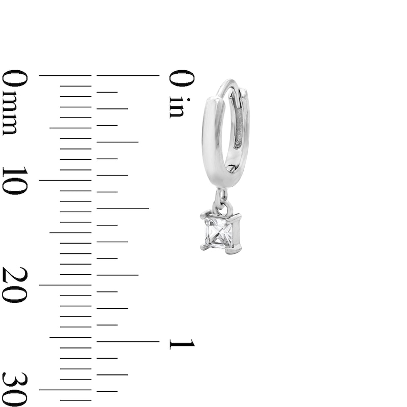 Main Image 2 of Solid Sterling Silver Princess-Cut CZ Hoop Drop Earrings
