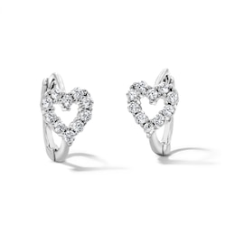 Solid Sterling Silver CZ Heart Outline Huggie Hoops