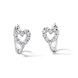 Solid Sterling Silver CZ Heart Outline Huggie Hoops