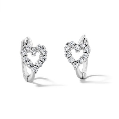 Solid Sterling Silver CZ Heart Outline Huggie Hoops