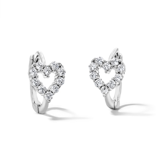 Solid Sterling Silver CZ Heart Outline Huggie Hoops