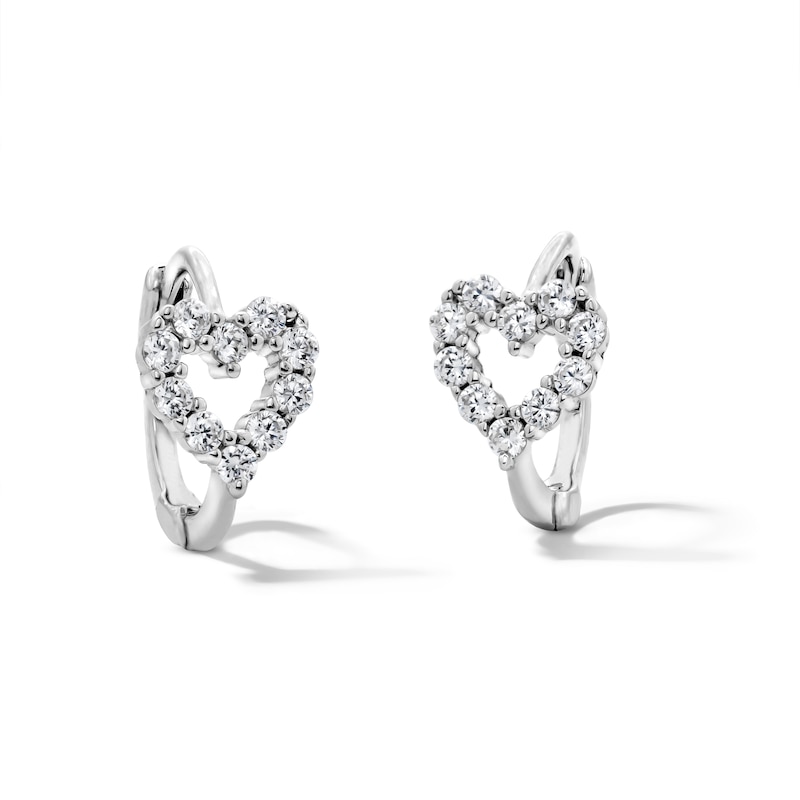 Main Image 1 of Solid Sterling Silver CZ Heart Outline Huggie Hoops
