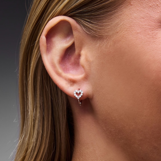 Solid Sterling Silver CZ Heart Outline Huggie Hoops