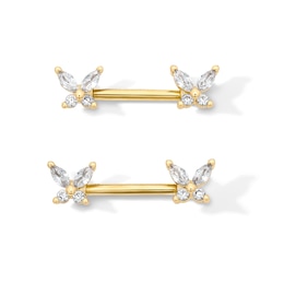 Yellow Ion-Plated CZ Butterfly Barbell Set - 14G 7/16"