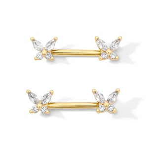 Yellow Ion-Plated CZ Butterfly Barbell Set - 14G 7/16"