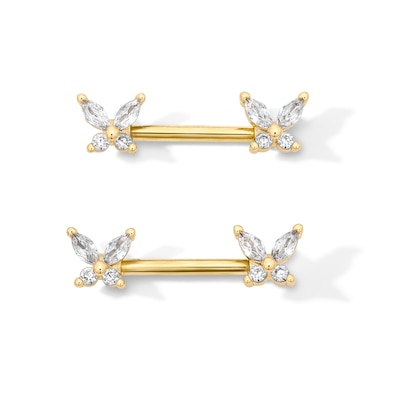 Yellow Ion-Plated CZ Butterfly Barbell Set - 14G 7/16"