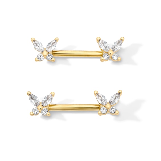 Yellow Ion-Plated CZ Butterfly Barbell Set - 14G 7/16"