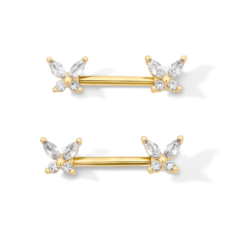 Main Image 1 of Yellow Ion-Plated CZ Butterfly Barbell Set - 14G 7/16"
