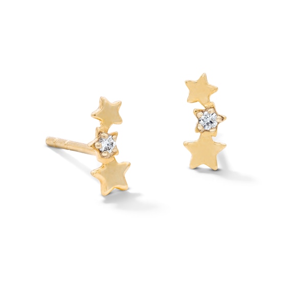 10K Solid Gold Lab-Grown Diamond Accent Star Crawler Studs