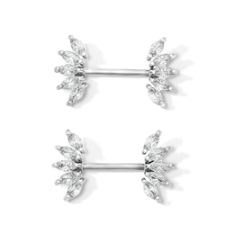 Solid Stainless Steel CZ Marquise Barbell Set - 14G 7/16"
