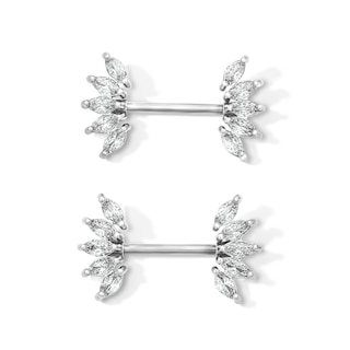 Solid Stainless Steel CZ Marquise Barbell Set - 14G 7/16"