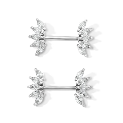 Solid Stainless Steel CZ Marquise Barbell Set - 14G 7/16"