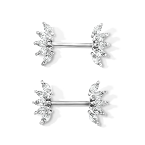 Solid Stainless Steel CZ Marquise Barbell Set - 14G 7/16"