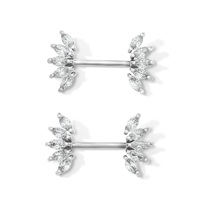 Main Image 1 of Solid Stainless Steel CZ Marquise Barbell Set - 14G 7/16"