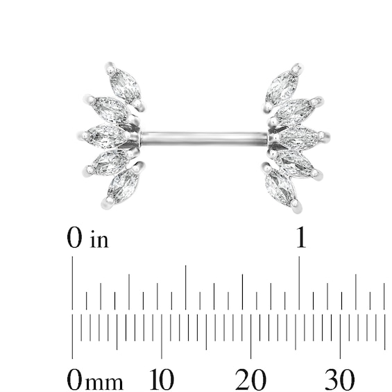 Solid Stainless Steel CZ Marquise Barbell Set - 14G 7/16"