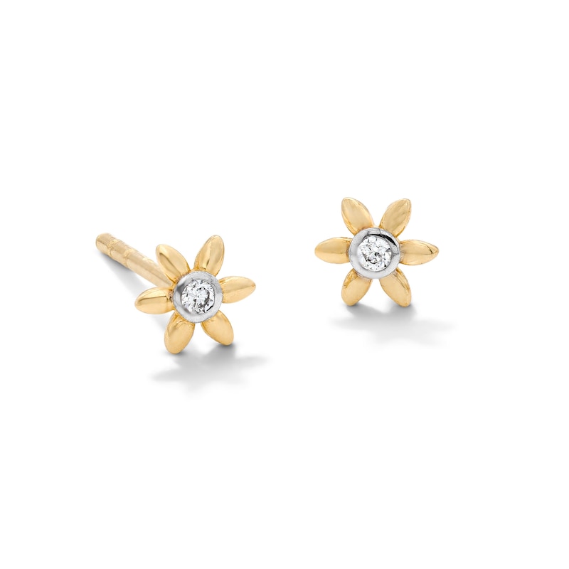 Main Image 1 of 10K Solid Gold Lab-Grown Diamond Accent Flower Studs