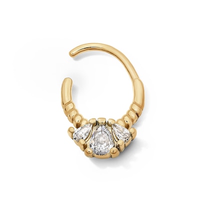 Yellow Ion-Plated Triple Pear CZ Textured Clicker Hoop - 16G 5/16"