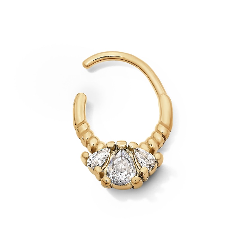 Main Image 1 of Yellow Ion-Plated Triple Pear CZ Textured Clicker Hoop - 16G 5/16"