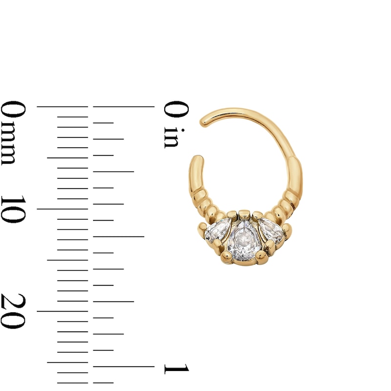 Main Image 2 of Yellow Ion-Plated Triple Pear CZ Textured Clicker Hoop - 16G 5/16"