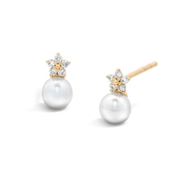 10K Solid Gold Freshwater Cultured Pearl and 1/20 CT. T.W. Lab-Grown Diamond Studs