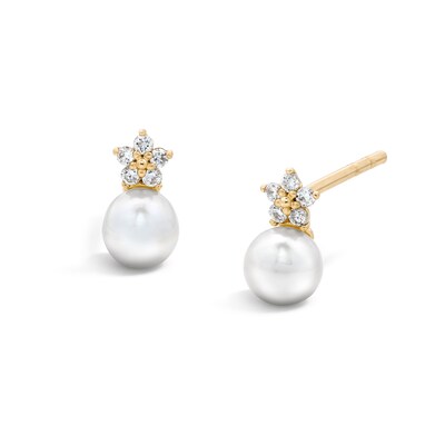 10K Solid Gold Freshwater Cultured Pearl and 1/20 CT. T.W. Lab-Grown Diamond Studs