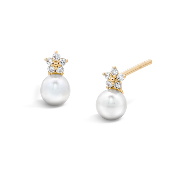 10K Solid Gold Freshwater Cultured Pearl and 1/20 CT. T.W. Lab-Grown Diamond Studs